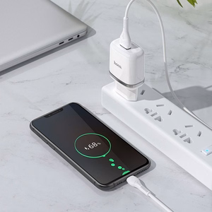Telefono įkroviklis Hoco USB A QC3.0 3A 18W + kabelis USB A į Micro USB N3 baltas