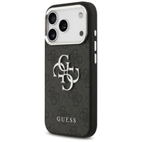 GUESS dėklas telefonui IPHONE 17 Pro GUHCP17LP4G4SMCK (4G PU odos dėklas su dideliu 4G ir klasikiniu logotipu bei sidabriniu metaliniu kameros rėmeliu) juodas