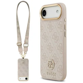 Guess 4G Strass Logo & Big Strap Metal Buttons Magnetinis dėklas telefonui iPhone Air - rožinė