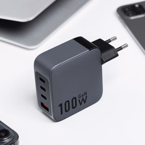 FORCELL F-ENERGY GaN VT-46 pilkas kelioninis įkroviklis 3 x Type C + USB A PD QC4.0 5A 100W su PD
