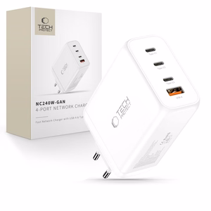 "Tech-Protect NC240W-GaN" 4 prievadų 240 W sieninis įkroviklis - baltas