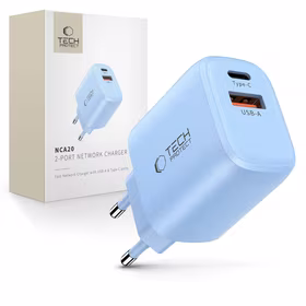 Tech-Protect NCA20 PD 20W QC3.0 USB-A / USB-C sieninis įkroviklis - mėlynas