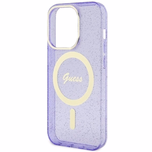 Guess GUHMP14XHCMCGU iPhone 14 Pro Max 6.7" violetinis kietas dėklas Glitter Gold Magnetinis