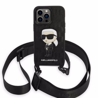 Karl Lagerfeld KLHCP14LSTKMK iPhone 14 Pro 6.1" kietasis dėklas juodas/juodas Monograminis Ikonik Patch