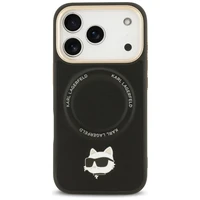 Karl Lagerfeld Big Strap Choupette metalinio logotipo Magnetinis dėklas telefonui iPhone 17 Pro Max - juodas