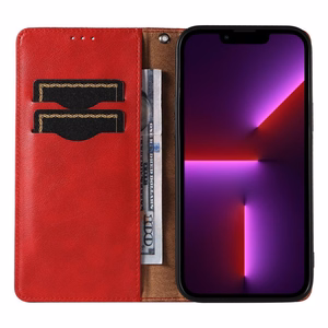 Magnetinis dėklas su dirželiu telefonui Samsung Galaxy S23+ su stovu ir pinigine - raudonas