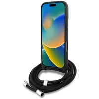 Karl Lagerfeld per petį nešiojamas grūdėto rašto ir logotipo dėklas telefonui iPhone 16 - juodas