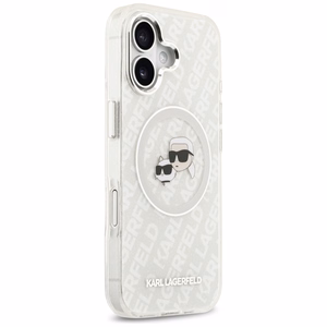 Karl Lagerfeld IML Glitter Karl & Choupette Heads Logo MagSafe iPhone 17 Case - Gray