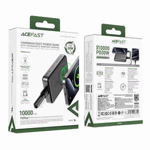 Magnetinė išorinė baterija Acefast M10 2x USB-C PD 30W su 15W belaide įkrova ir USB-C laidu (juoda)