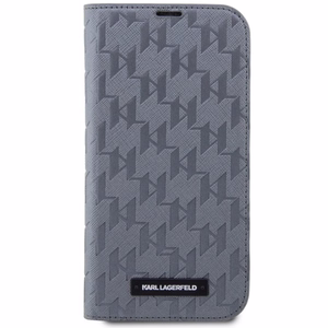 Karl Lagerfeld KLBKP14LSAKLHPG iPhone 14 Pro 6.1" knygos dėklas sidabrinis/sidabrinis Saffiano Monogram