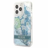 Guess GUHCP13XLFLSN iPhone 13 Pro Max 6.7" žalias/žalias kietasis dėklas su gėlių skysčio blizgučiais