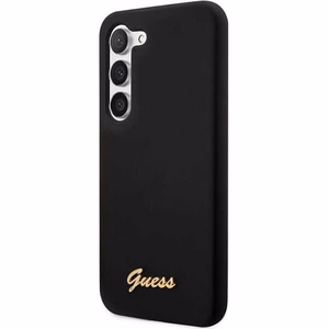 Guess GUHCS23SSLSMK S23 S911 juodas/juodas kietas dėklas Silikoninis Vintage Gold Logo