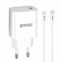 BWOO CDA159 PD sieninis įkroviklis 20W 1x USB-C prievadas + "Lightning" baltos spalvos