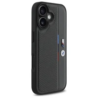 BMW M perforuota trispalvė linija iPhone 16 dėklas - tamsiai pilkas