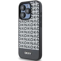 DKNY Odinis spausdintas rašto metalinis logotipas Magnetinis dėklas telefonui iPhone 15 Pro Max - juodas