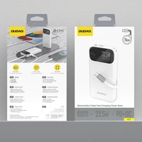 Dudao K31 10000 mAh 22.5W PD išorinė baterija su įmontuotu kabeliu - balta