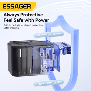 Įkroviklis Essager Travel Global 1 Juodas 35W (2xPD / 3xQC3.0) (EU / US / UK)