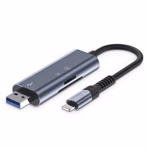 Tech-Protect UltraBoost SD/micro SD kortelių skaitytuvas su Lightning / USB-A jungtimi - pilkas