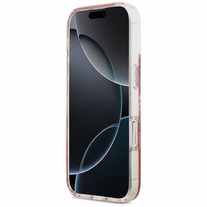 "Guess Resin Bottom Glitter MagSafe" dėklas "iPhone 17" - rožinis