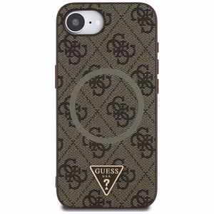 Guess 4G Ring Triangle Logo Magnetinis dėklas telefonui iPhone 16e - ruda