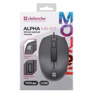 DEFENDER KOMPIUTERINĖ PELĖ ALPHA MB-507 OPTICAL 1000dpi 3P BLACK SILENT CLICK