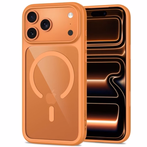 Tech-Protect MagOne CC MagSafe dėklas su 2 grūdintais stiklais, skirtas iPhone 18 Pro Max / 17 Pro Max, skaidrus oranžinis