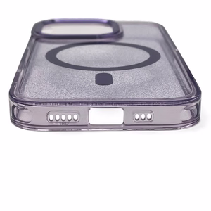 Blizgus magnetinis dėklas telefonui iPhone 16 Pro - violetinis su blizgučiais