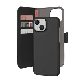 Puro Wallet nuimamas magnetinis 2in1 PU odos dėklas su atvartu ir pinigine iPhone 15 - juodas