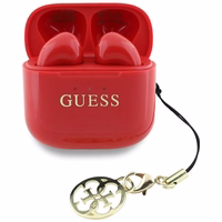 Belaidės ausinės TWS Guess Effect Printed Classic Logo & Charm raudonos spalvos