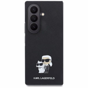 Juodas „Karl Lagerfeld Saffiano Karl & Choupette Pin“ dėklas, skirtas „Samsung Galaxy Z Fold8 Ultra“