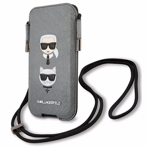 Karl Lagerfeld Saffiano Ikonik Karl&Choupette Head 6.7'' Rankinė - pilka