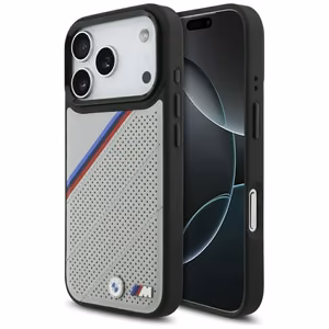 BMW M Tricolor Metal Logo MagSafe dėklas telefonui iPhone 17 Pro - pilkas