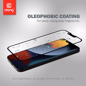 Crong Anti-Bacterial 3D Armor Glass 9H grūdintas apsauginis ekrano stiklas, skirtas iPhone 14 Plus / 13 Pro Max, su montavimo rėmeliu