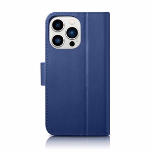 iCarer Piniginės dėklas 2in1 viršelis iPhone 14 Pro Max Anti-RFID odinis atverčiamas dėklas mėlynas (WMI14220728-BU)