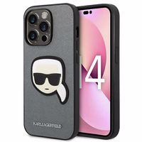 Karl Lagerfeld Saffiano Karl's Head Patch dėklas telefonui iPhone 14 Pro Max - sidabrinis