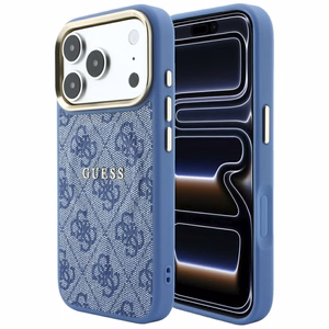 Dėklas Guess PU Leather 4G Gold Frame Embossed MagSafe Apple iPhone 18 Pro Max mėlynas