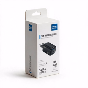 Blue Star Nano GaN VT-335 telefono įkroviklis, 2 × USB-C + USB-A, QC4.0, PD, 3 A, 65 W, juodas