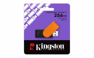 Kingston DataTraveler Exodia S USB 3.2 atminukas, 256 GB, juoda / oranžinė