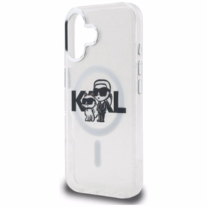 Karl Lagerfeld IML Glitter Karl & Choupette Sketch Logo MagSafe dėklas iPhone 16 - skaidrus