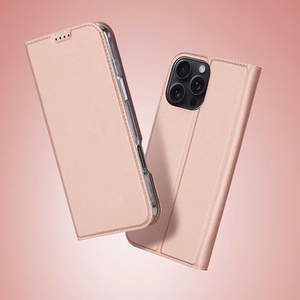 Dux Ducis Skin Pro dėklas telefonui iPhone 16 Pro Max su atverčiamu dangteliu ir kortelių skyriumi - rožinis