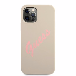 Guess GUHCP12MLSVSGP iPhone 12/12 Pro 6.1" pilkas rožinis/pilkas rožinis kietas dėklas Silikoninis Vintage