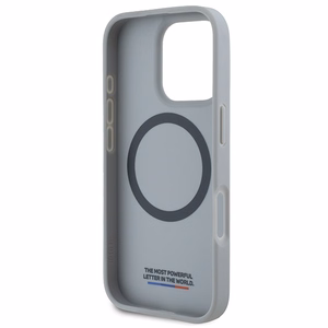 BMW M anglies trispalvė linija Magnetinis dėklas iPhone 16 Pro - pilkas