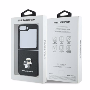 Karl Lagerfeld Saffiano metalinio ženklo dėklas telefonui Samsung Galaxy Z Flip 6 - juoda