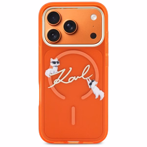 Karl Lagerfeld IML Choupettes Karl Script Logo MagSafe Dėklas for iPhone 17 Pro Max - oranžinis