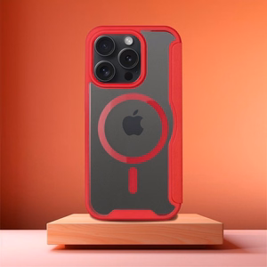 SMART MAG knygos tipo dėklas telefonui, suderinamas su MagSafe, IPHONE 15 Pro Max, raudonas