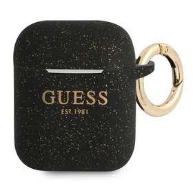 Guess GUA2SGGEK AirPods dėklas juodas/juodas Silikonas Blizgučiai