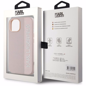 Karl Lagerfeld Saffiano Rhinestones & Charm dėklas telefonui iPhone 15 / 14 / 13 - rožinis