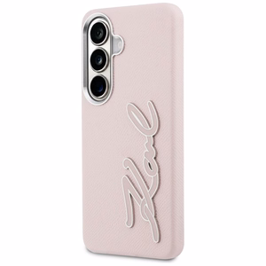 Karl Lagerfeld Grained Signature Metal Resin Logo dėklas Samsung Galaxy S26 rožinis