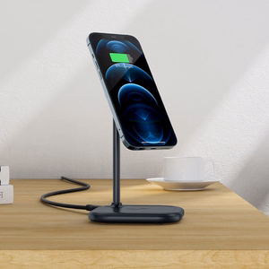 "Acefast" 15 W "Qi" belaidis įkroviklis "iPhone" (su "MagSafe") ir "Apple AirPods" stovo laikiklis Magnetinis laikiklis Pilka (E6 pilka)