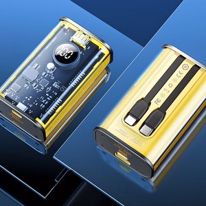 WEKOME WP-345 Vanguard Series išorinė baterija, 10000 mAh, PD 20 W + QC 22,5 W, su integruotais USB-C ir Lightning laidais, geltona